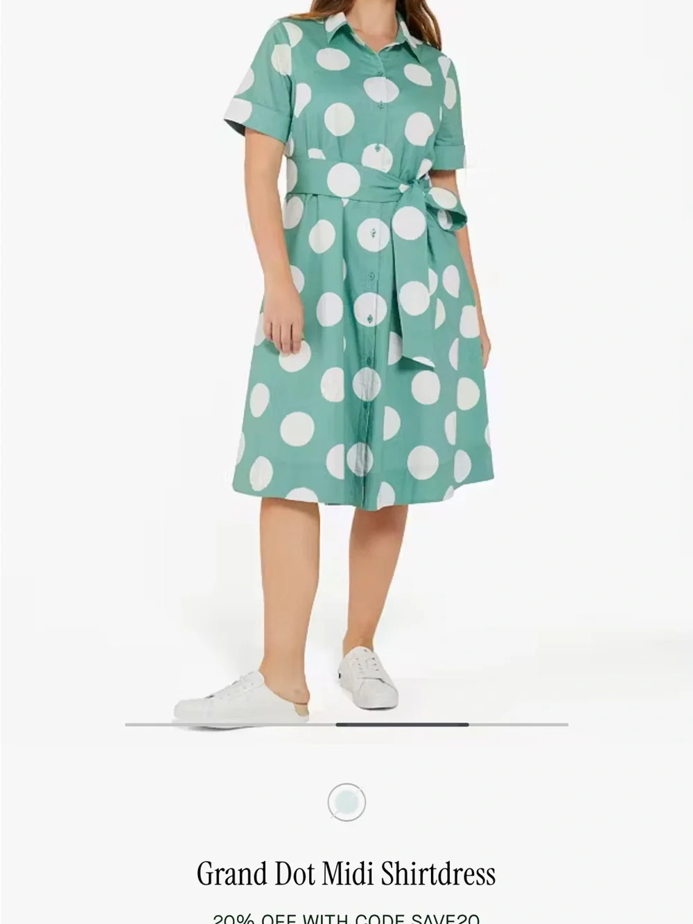 Kate Spade New York Mint Green and White Polka Dot Midi Shirtdress SZ XL